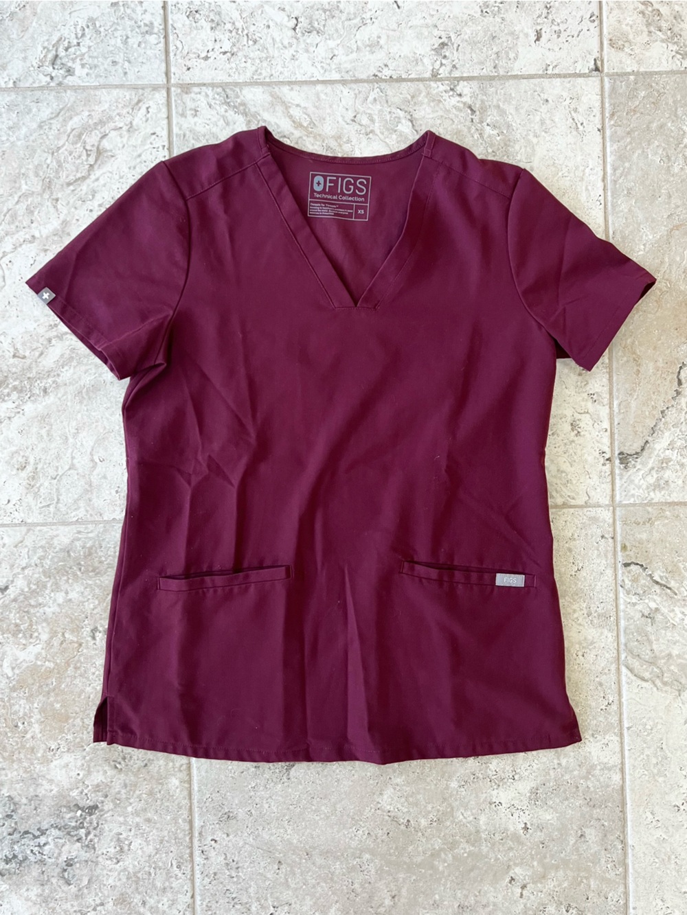 FIGS Women's Casma Three-Pocket Scrub Top Burgundy Red (PO#: 1450), size XS